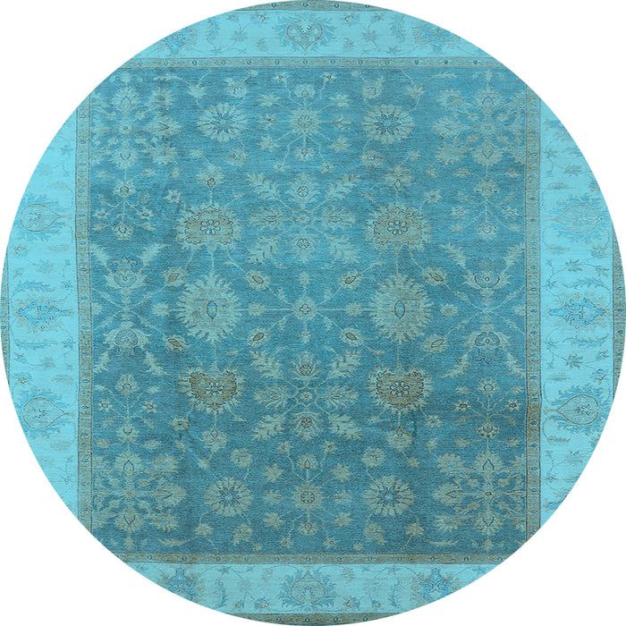 Round Machine Washable Oriental Light Blue Traditional Rug, wshurb800lblu
