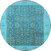 Round Machine Washable Oriental Light Blue Traditional Rug, wshurb800lblu