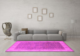 Machine Washable Oriental Pink Traditional Rug in a Living Room, wshurb800pnk