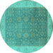 Round Oriental Turquoise Traditional Rug, urb800turq