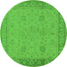 Round Machine Washable Oriental Green Industrial Area Rugs, wshurb801grn