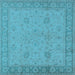 Square Machine Washable Oriental Light Blue Industrial Rug, wshurb801lblu