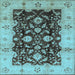 Square Machine Washable Oriental Light Blue Traditional Rug, wshurb802lblu