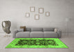 Machine Washable Oriental Green Traditional Area Rugs in a Living Room,, wshurb802grn