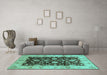 Machine Washable Oriental Turquoise Traditional Area Rugs in a Living Room,, wshurb802turq