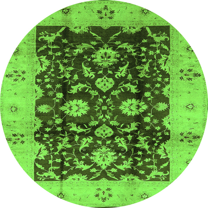 Round Machine Washable Oriental Green Traditional Area Rugs, wshurb802grn