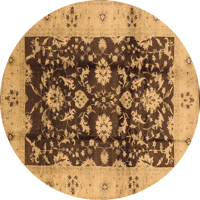 Round Machine Washable Oriental Brown Traditional Rug, wshurb802brn