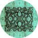 Round Oriental Turquoise Traditional Rug, urb802turq