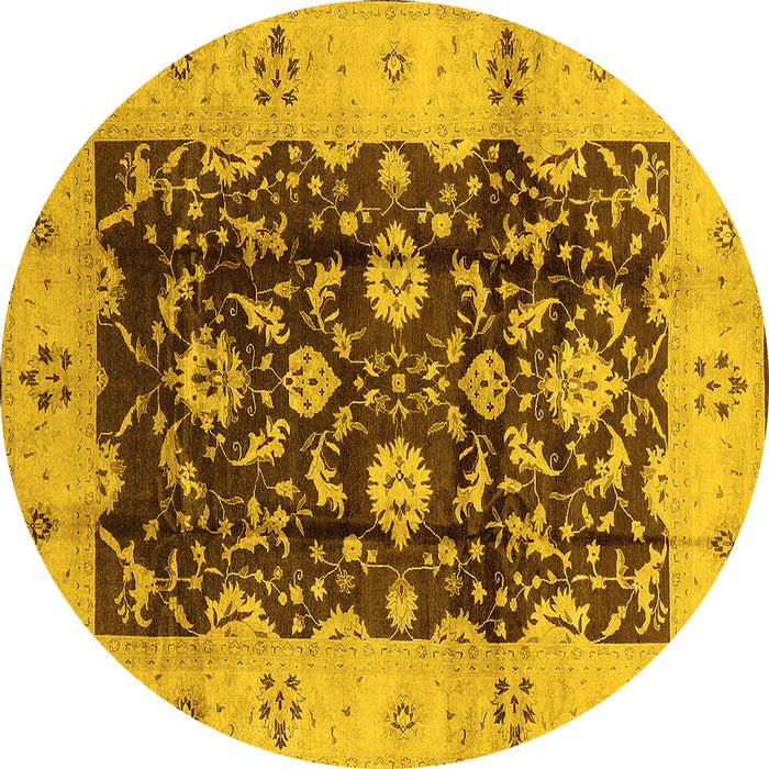 Round Oriental Yellow Traditional Rug, urb802yw