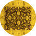 Round Oriental Yellow Traditional Rug, urb802yw