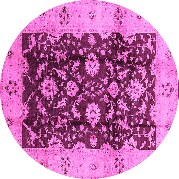 Round Machine Washable Oriental Pink Traditional Rug, wshurb802pnk