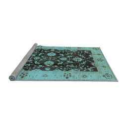 Sideview of Machine Washable Oriental Light Blue Traditional Rug, wshurb802lblu