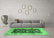 Machine Washable Oriental Emerald Green Traditional Area Rugs in a Living Room,, wshurb802emgrn