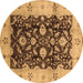 Round Oriental Brown Traditional Rug, urb802brn