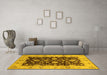 Machine Washable Oriental Yellow Traditional Rug in a Living Room, wshurb802yw