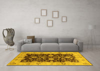 Machine Washable Oriental Yellow Traditional Rug, wshurb802yw