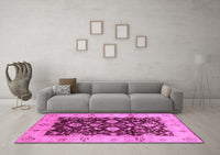 Machine Washable Oriental Pink Traditional Rug, wshurb802pnk