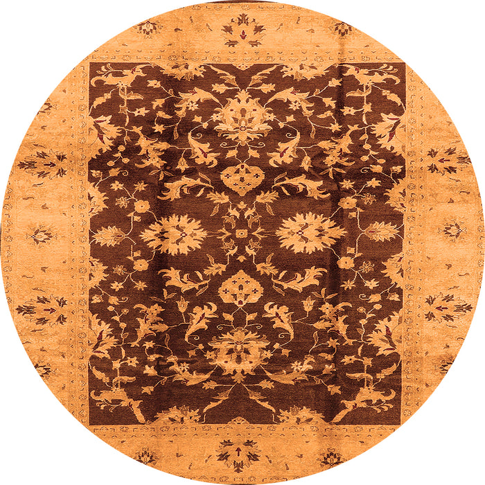 Round Machine Washable Oriental Orange Traditional Area Rugs, wshurb802org