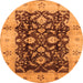 Round Machine Washable Oriental Orange Traditional Area Rugs, wshurb802org