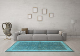 Machine Washable Oriental Light Blue Industrial Rug in a Living Room, wshurb803lblu