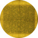 Round Machine Washable Oriental Yellow Industrial Rug, wshurb803yw