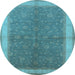 Round Machine Washable Oriental Light Blue Industrial Rug, wshurb803lblu