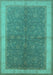 Machine Washable Oriental Turquoise Industrial Area Rugs, wshurb803turq