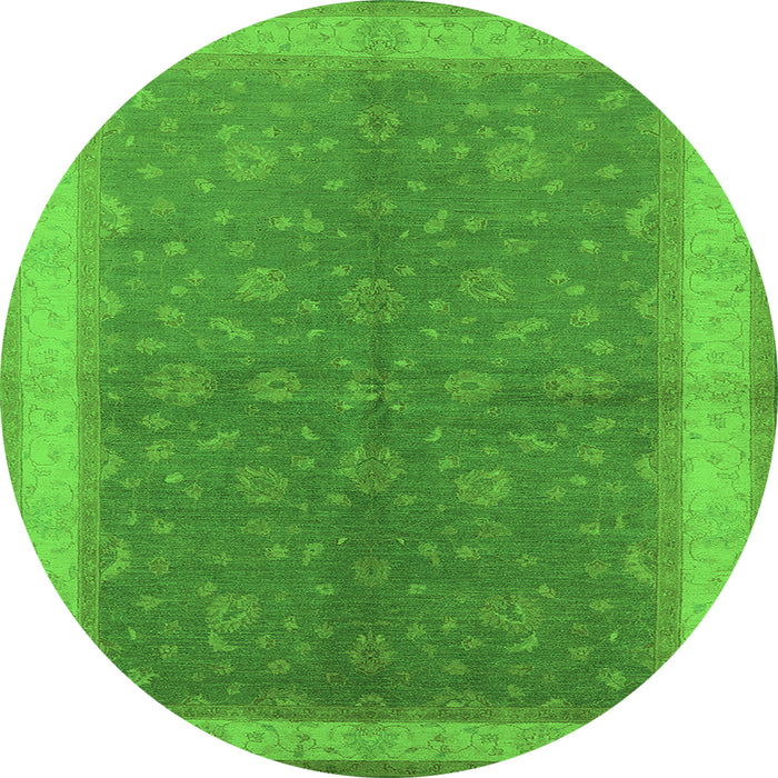 Round Machine Washable Oriental Green Industrial Area Rugs, wshurb803grn