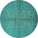 Round Machine Washable Oriental Turquoise Industrial Area Rugs, wshurb804turq