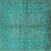 Square Machine Washable Oriental Turquoise Industrial Area Rugs, wshurb804turq