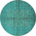 Round Oriental Turquoise Industrial Rug, urb804turq