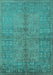 Machine Washable Oriental Turquoise Industrial Area Rugs, wshurb804turq