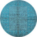 Round Machine Washable Oriental Light Blue Industrial Rug, wshurb804lblu