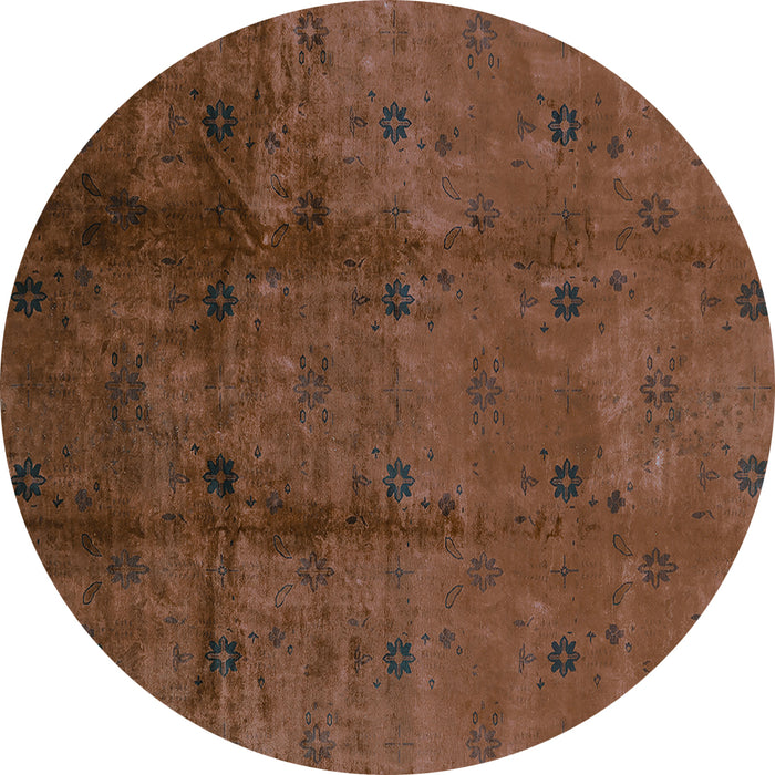 Round Machine Washable Oriental Turquoise Industrial Area Rugs, wshurb805turq