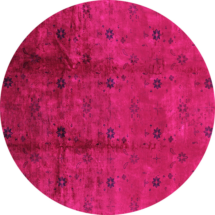 Round Machine Washable Oriental Pink Industrial Rug, wshurb805pnk