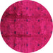 Round Machine Washable Oriental Pink Industrial Rug, wshurb805pnk