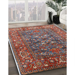 Mid-Century Modern Fire Brick Red Oriental Rug in Family Room, urb806