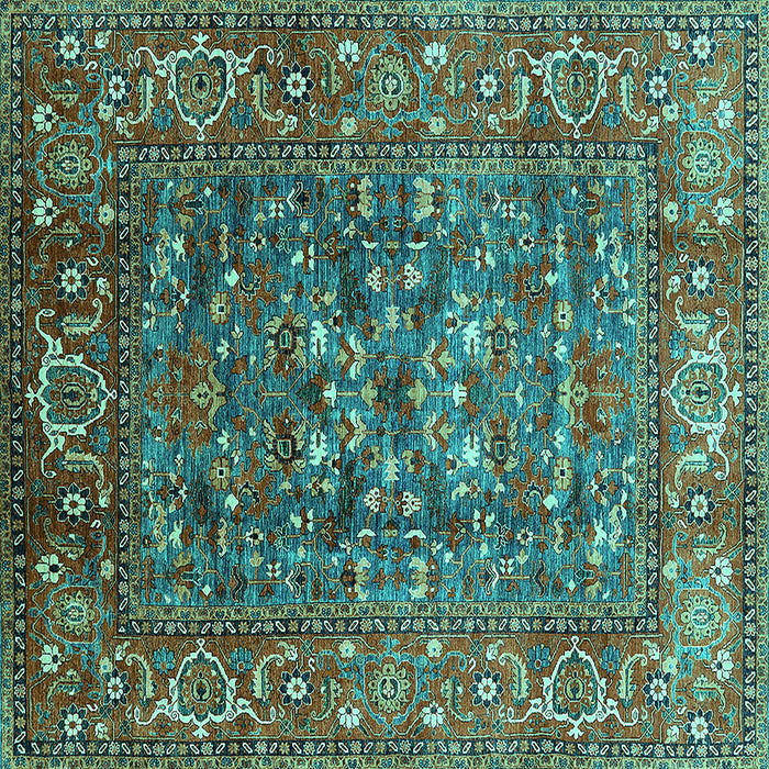 Square Machine Washable Oriental Turquoise Industrial Area Rugs, wshurb806turq