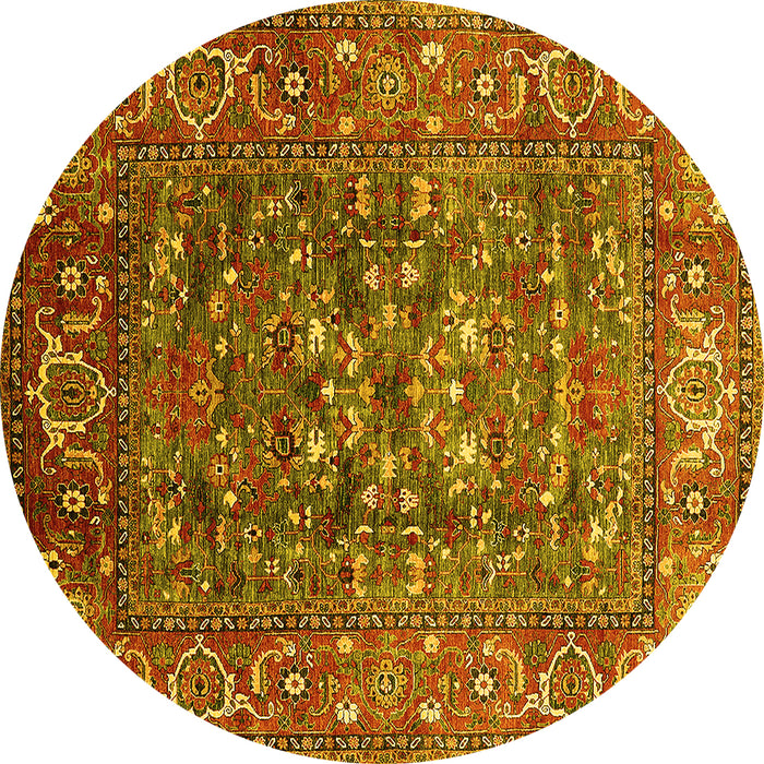Round Machine Washable Oriental Yellow Industrial Rug, wshurb806yw