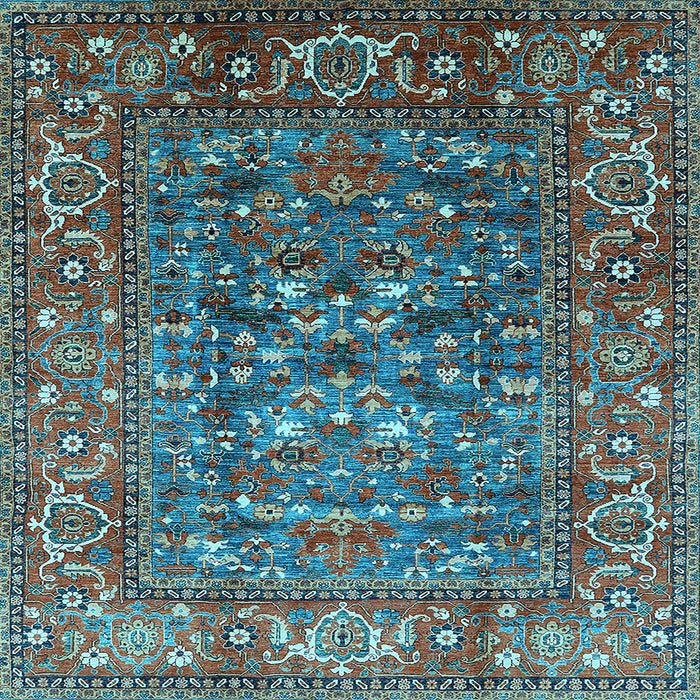 Square Machine Washable Oriental Light Blue Industrial Rug, wshurb806lblu