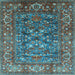 Square Machine Washable Oriental Light Blue Industrial Rug, wshurb806lblu