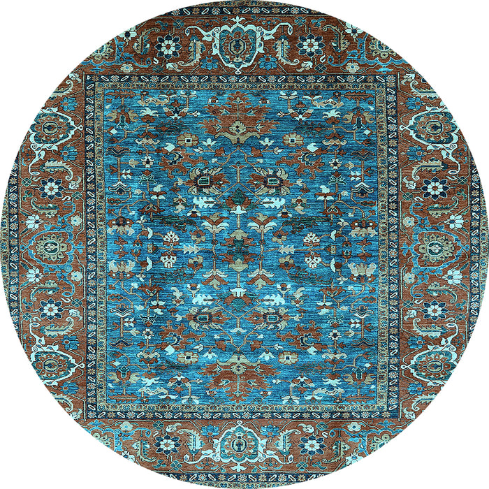 Round Machine Washable Oriental Light Blue Industrial Rug, wshurb806lblu