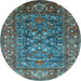 Round Machine Washable Oriental Light Blue Industrial Rug, wshurb806lblu