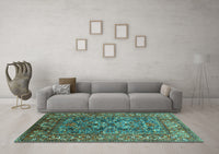 Machine Washable Oriental Turquoise Industrial Rug, wshurb806turq