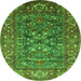 Round Machine Washable Oriental Green Industrial Area Rugs, wshurb806grn