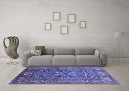 Machine Washable Oriental Blue Industrial Rug in a Living Room, wshurb806blu