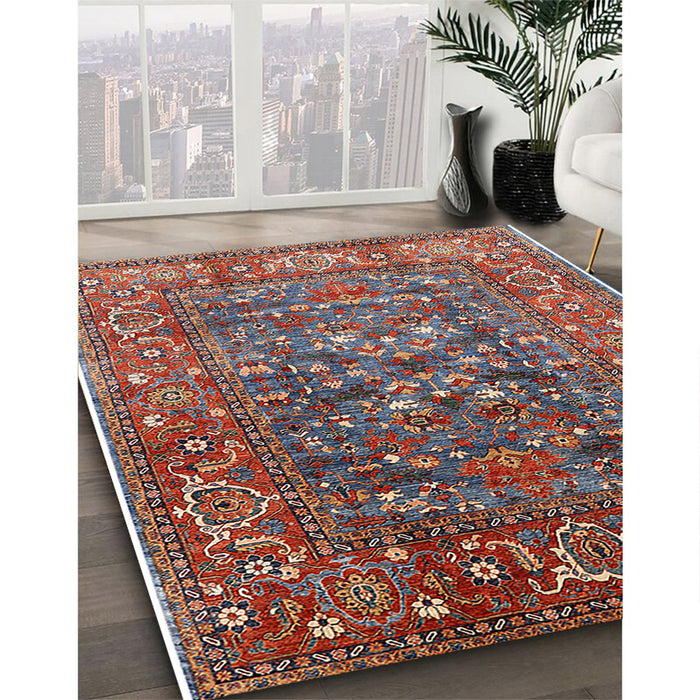 Mid-Century Modern Fire Brick Red Oriental Rug in Family Room, urb806