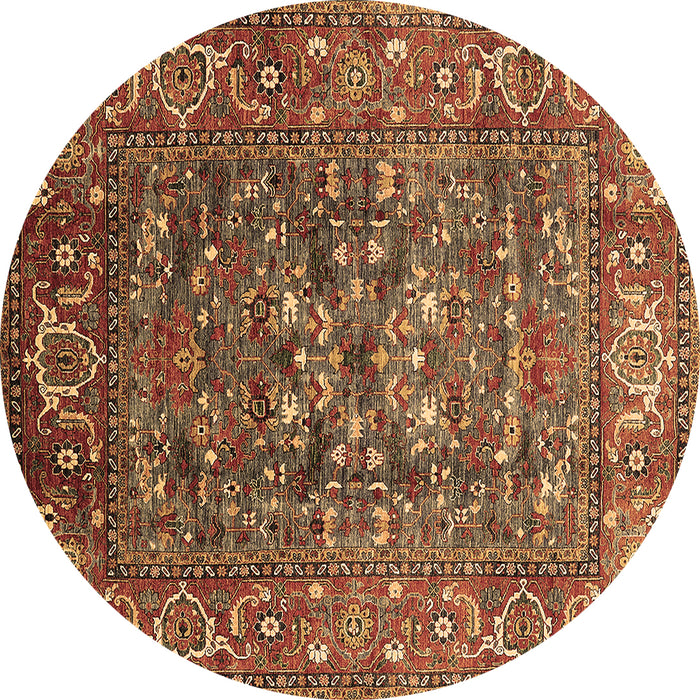 Round Oriental Brown Industrial Rug, urb806brn
