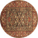 Round Oriental Brown Industrial Rug, urb806brn