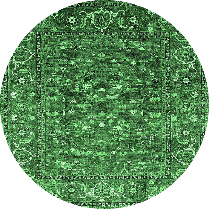 Round Machine Washable Oriental Emerald Green Industrial Area Rugs, wshurb806emgrn